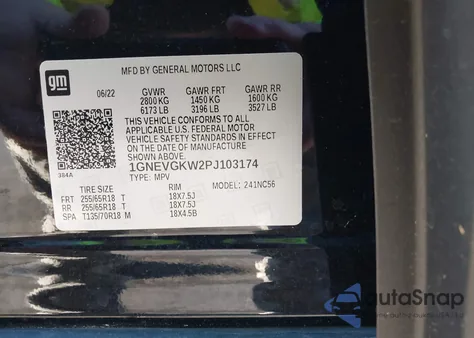 2023 Chevrolet Traverse Awd Lt Cloth z USA, uszkodzony, nr VIN 1GNEVGKW2PJ103174